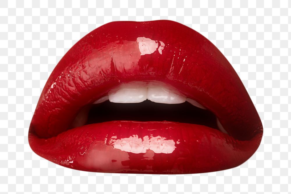 Red glossy lips sticker overlay design element