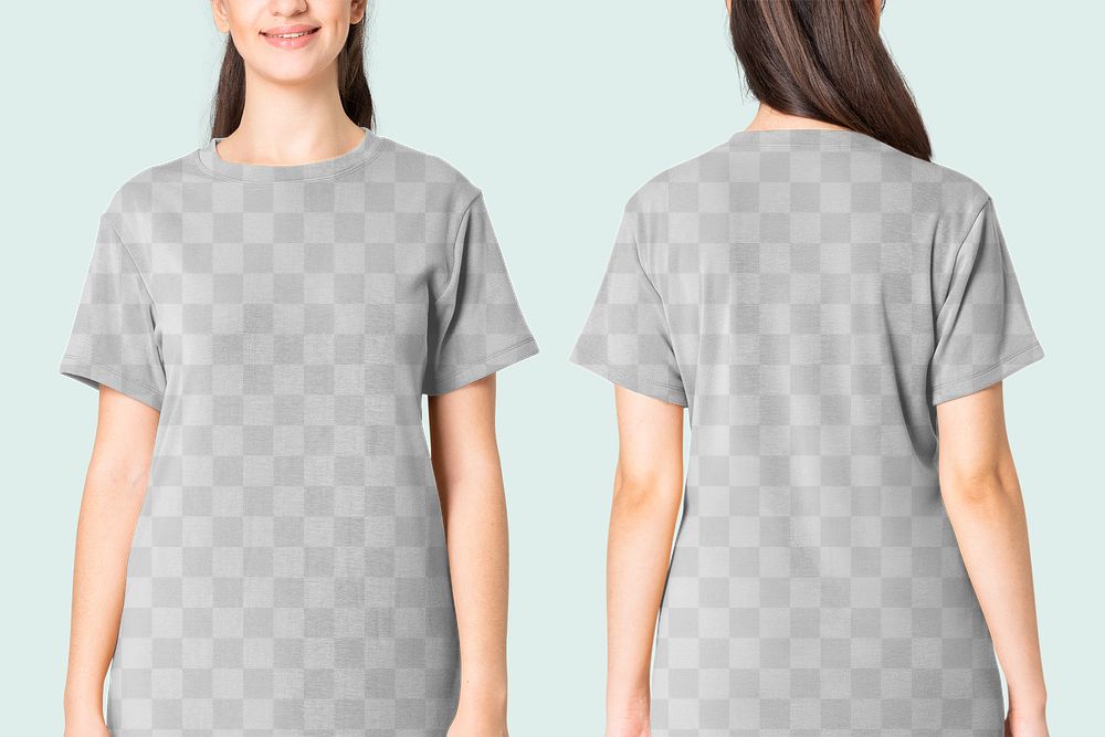 Woman png mockup in transparent t-shirt dress casual wear apparel