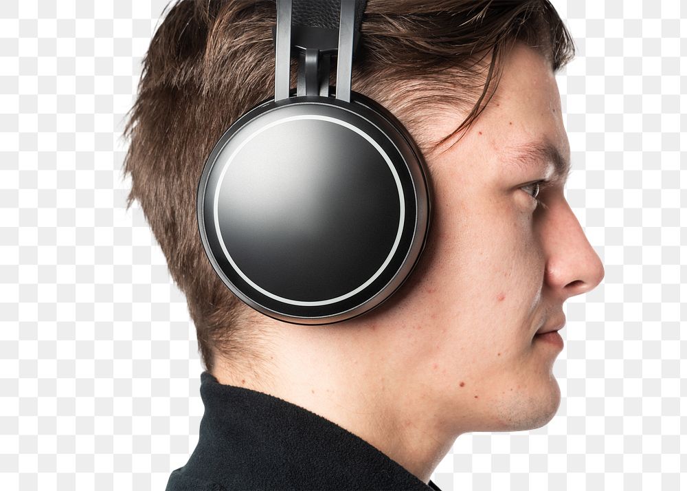 Wireless headphones png mockup on a man