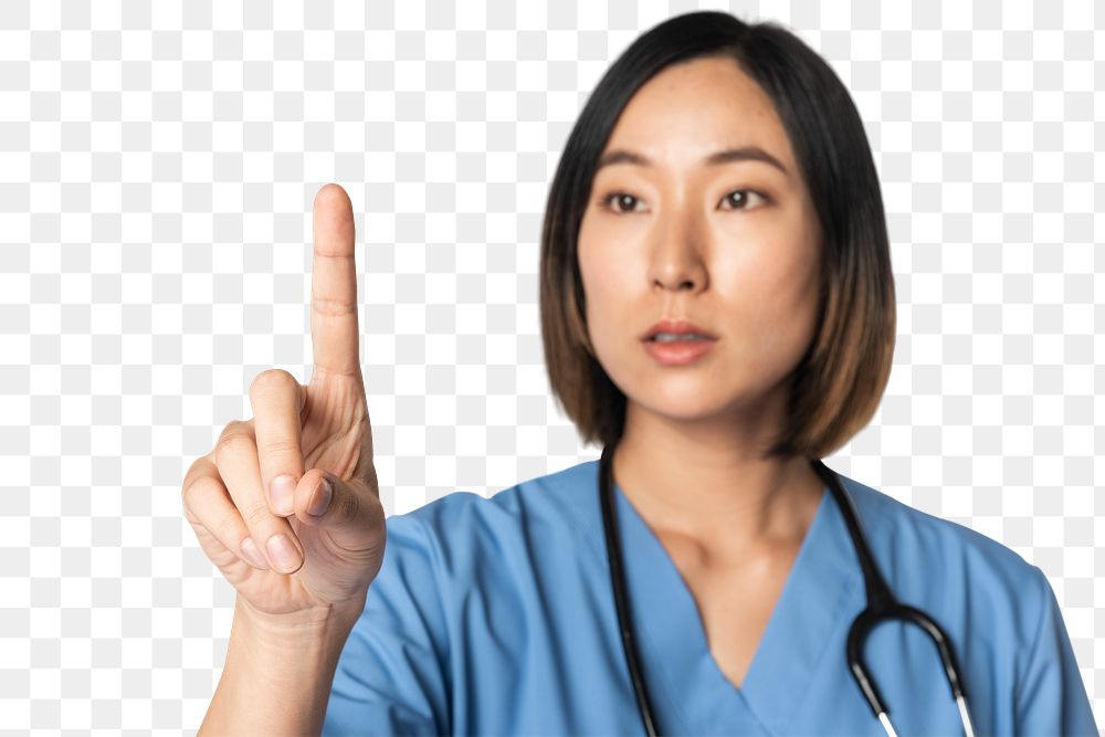 Doctor png mockup in medical uniform working in virtual screen