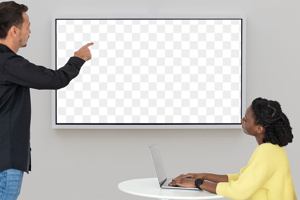 Blank png projecting screen with colleagues in a meetingsmart technology