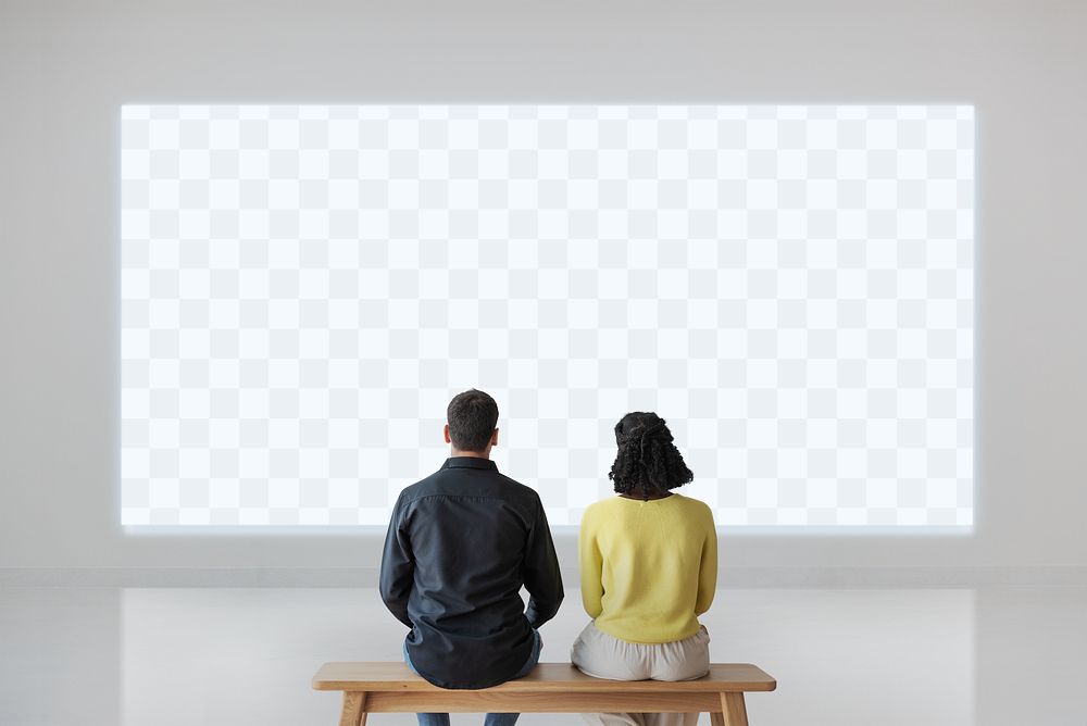 Couple with png projector transparent wall rear view