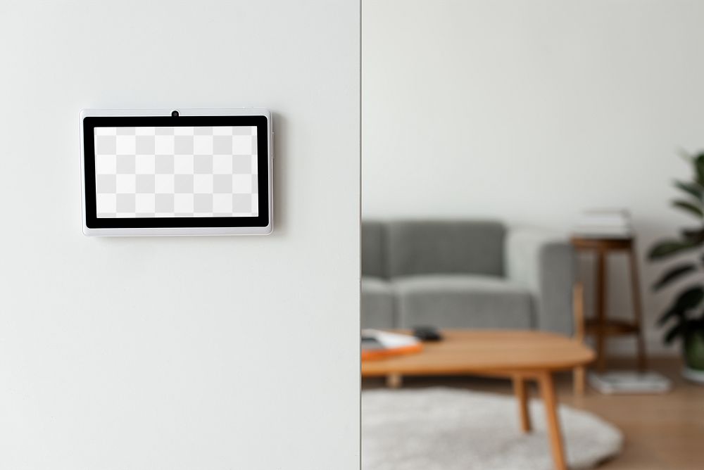 Smart home png screen panel monitor mockup on a wall