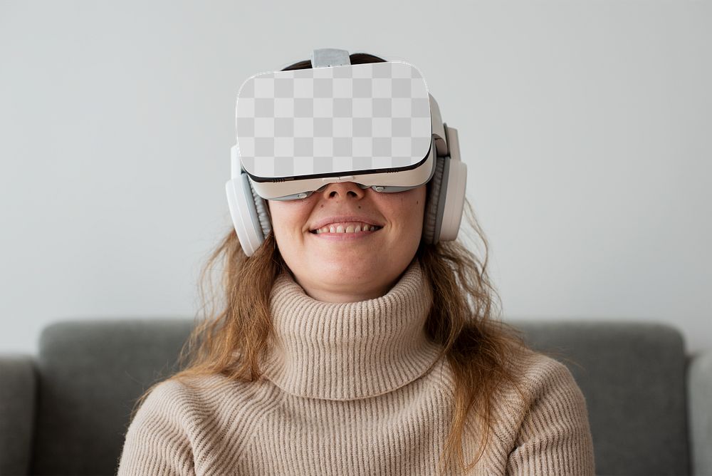 Woman with png VR headset entertainment technology