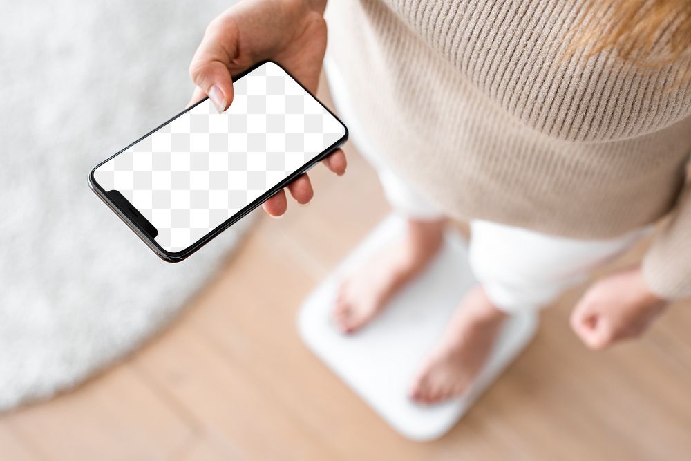 Phone  png screen mockup with smart weighing scale innovative future technology