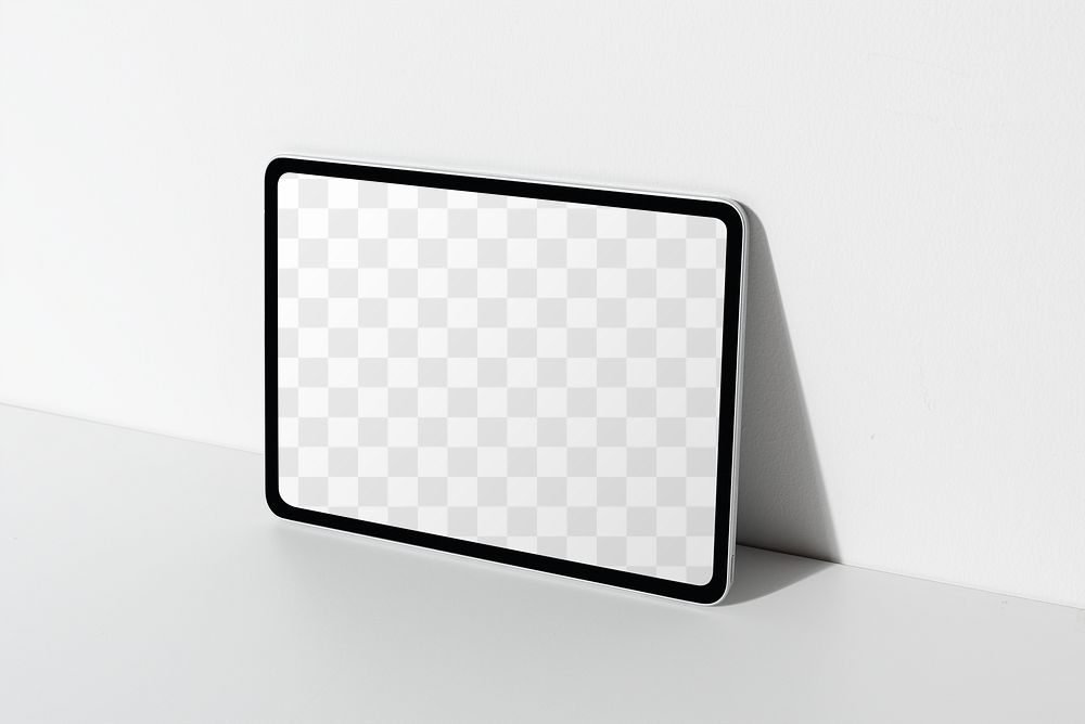 Digital tablet png screen mockup by the wall