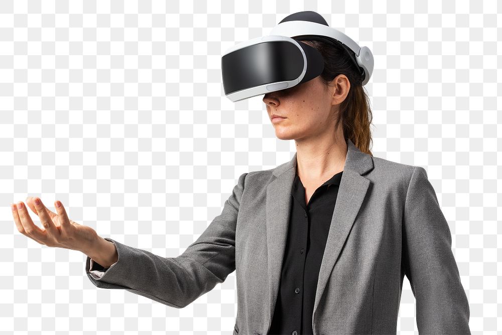 Png woman wearing VR headset entertainment technology