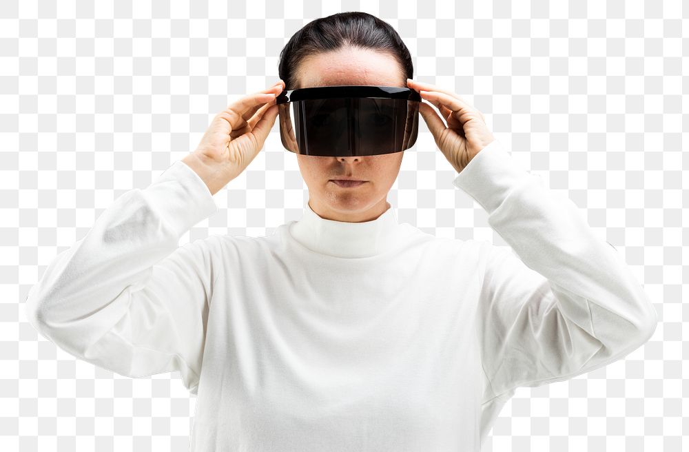 Woman with smart glasses png mockup futuristic technology