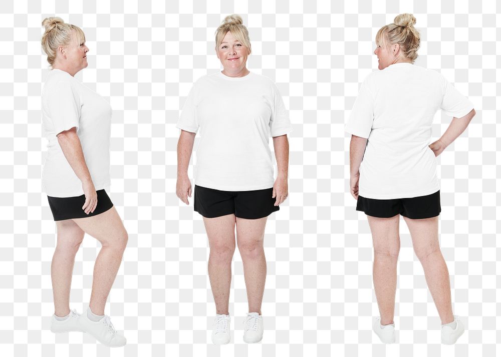 Women's plus size fashion white tee apparel png mockup