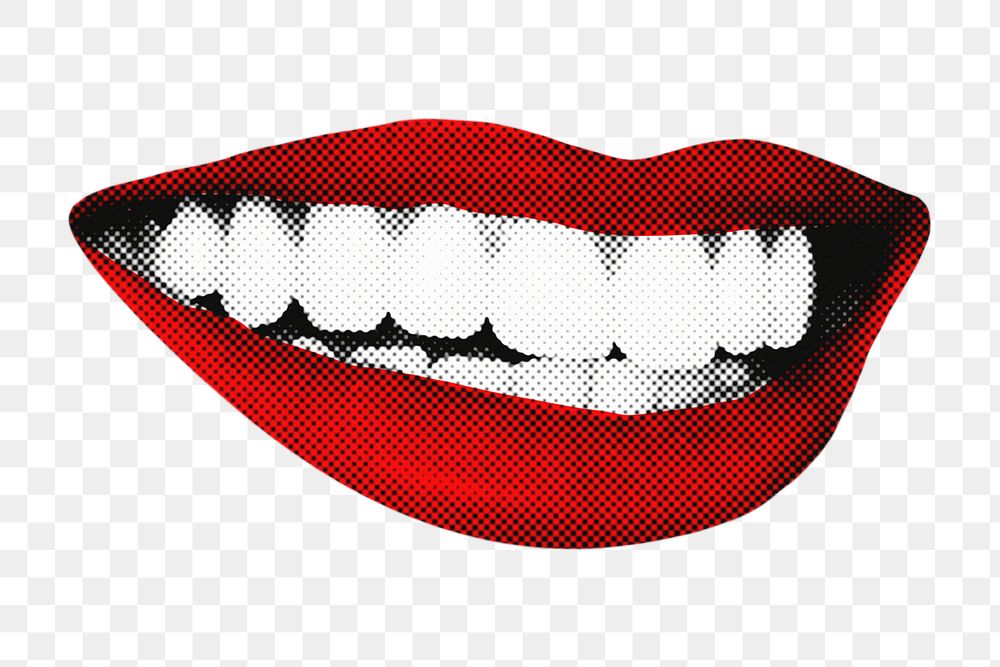 Happy red lips png sticker pop art, smiling mouth, transparent background