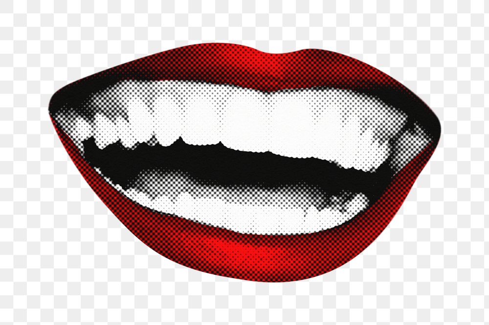 Happy red lips png sticker pop art, smiling mouth, transparent background