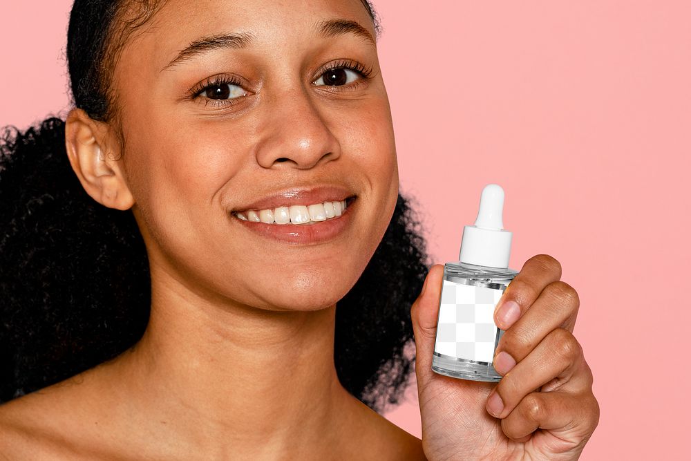 Dropper bottle png label mockup, facial serum product packaging