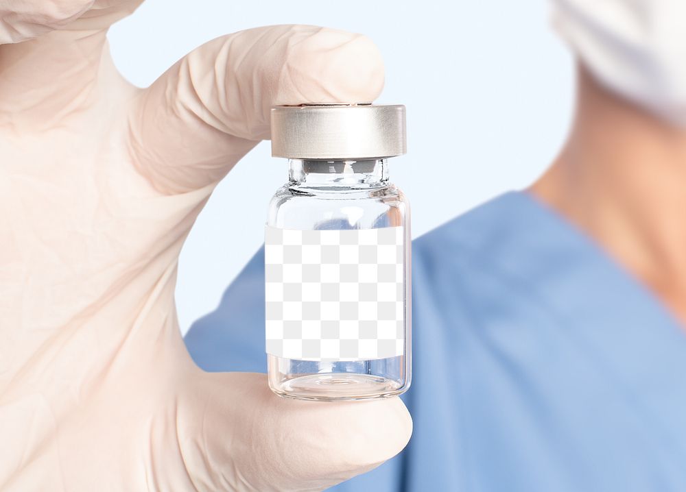 Vaccine bottle png mockup in doctors hand