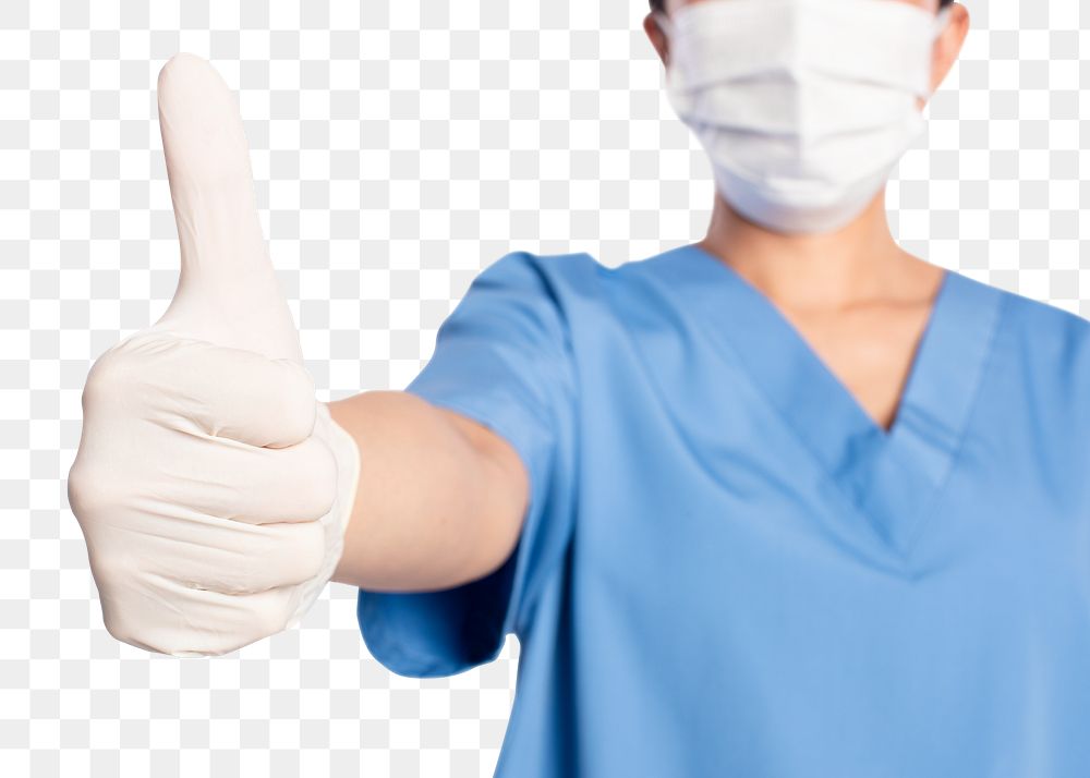 Medical gloves png mockup showing a thumbs up