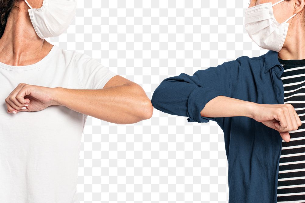 People png mockup with face masks doing elbow bumps new normal greeting
