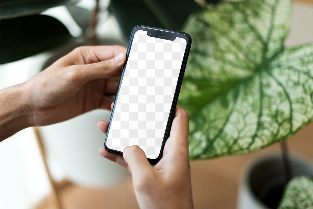 Phone png screen mockup in plant parent&rsquo;s hand