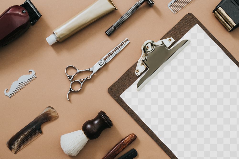 Png vintage paper clipboard mockup salon tools in jobs and career concept