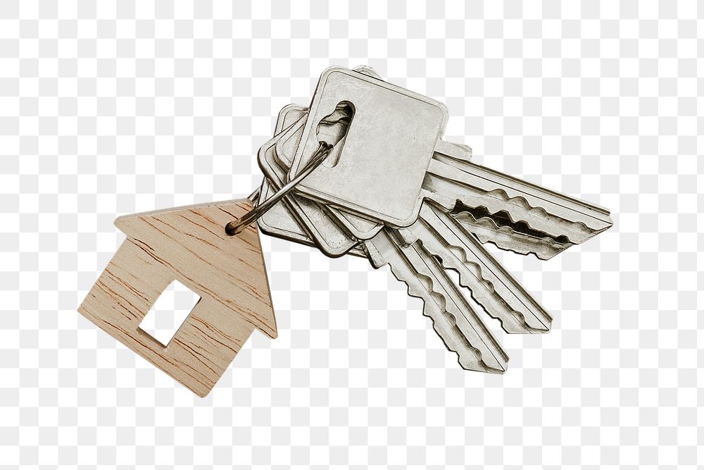 Keys png, wooden house keychain, real estate concept