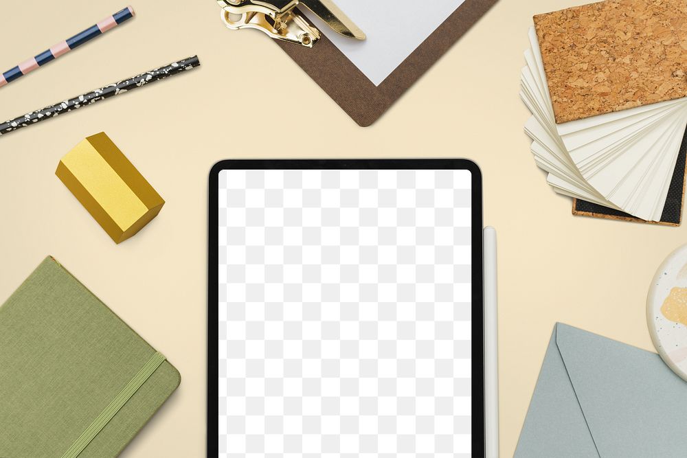 Png Tablet screen mockup with stationery tools student lifestyle