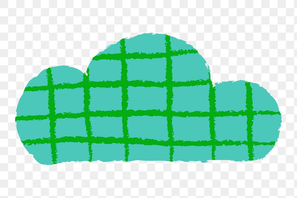 Green cloud png sticker, cute doodle with grid pattern