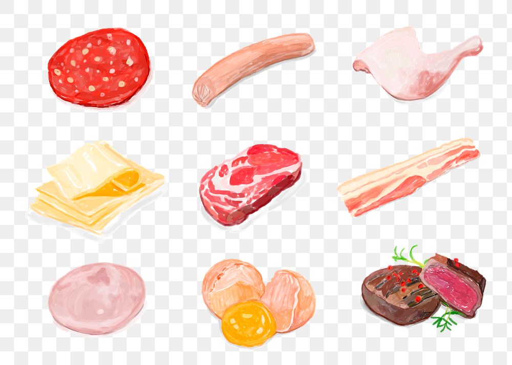 Food ingredients png sticker watercolor illustration collection