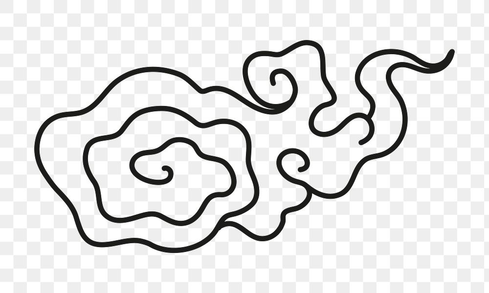 Cloud png sticker, Japanese oriental black clipart
