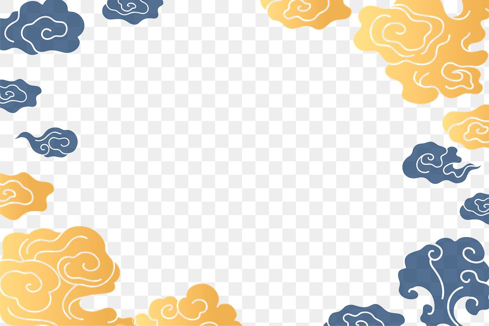 Oriental png frame background, cloud Chinese gold transparent clipart