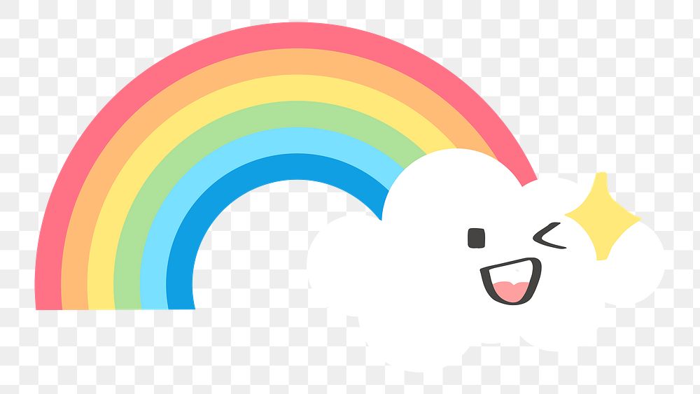 Rainbow png flat cloud sticker collage, cute weather transparent clipart