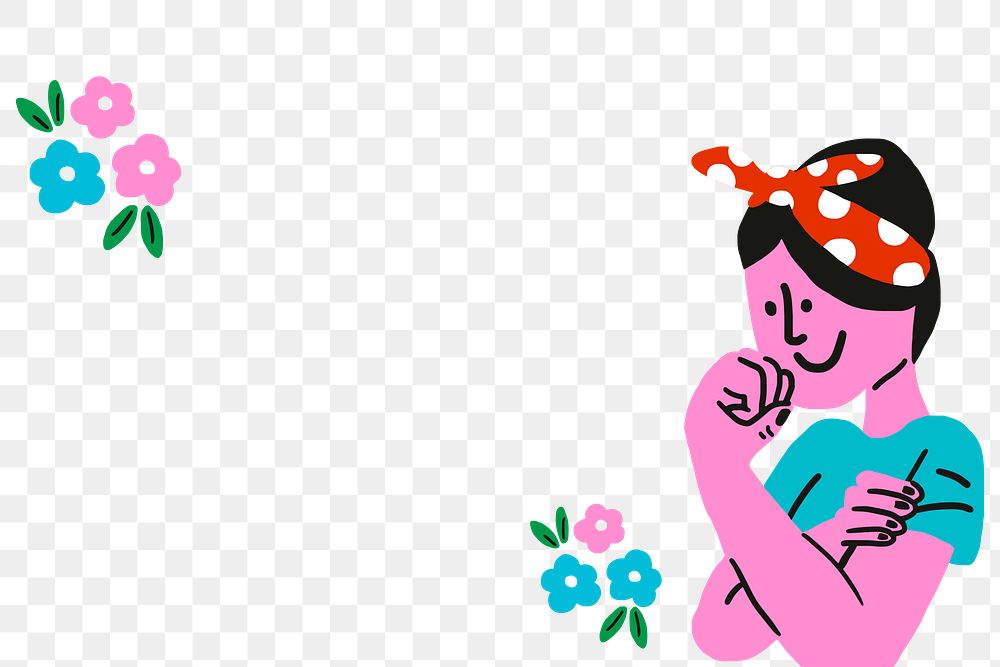 Feminist movement png background, strong empowered woman illustration