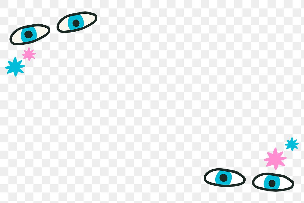 Blue eye border frame png, simple line art 