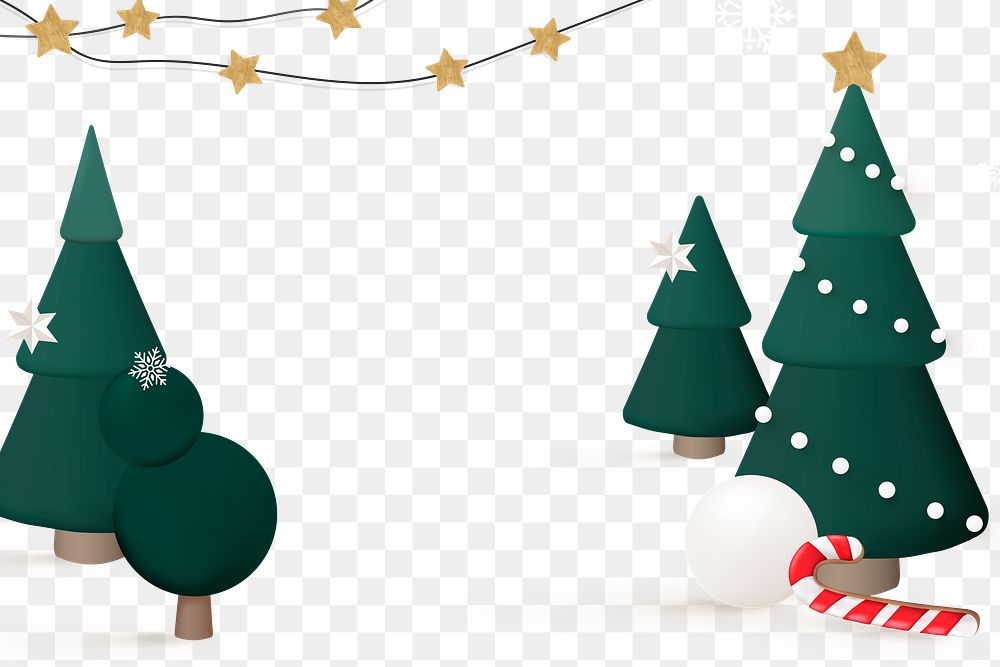 Winter png transparent background, 3D Christmas tree and candy cane