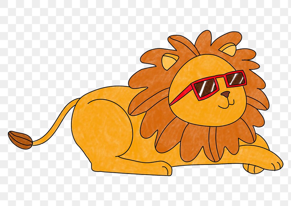 Lion cute png sticker, colorful animal illustration