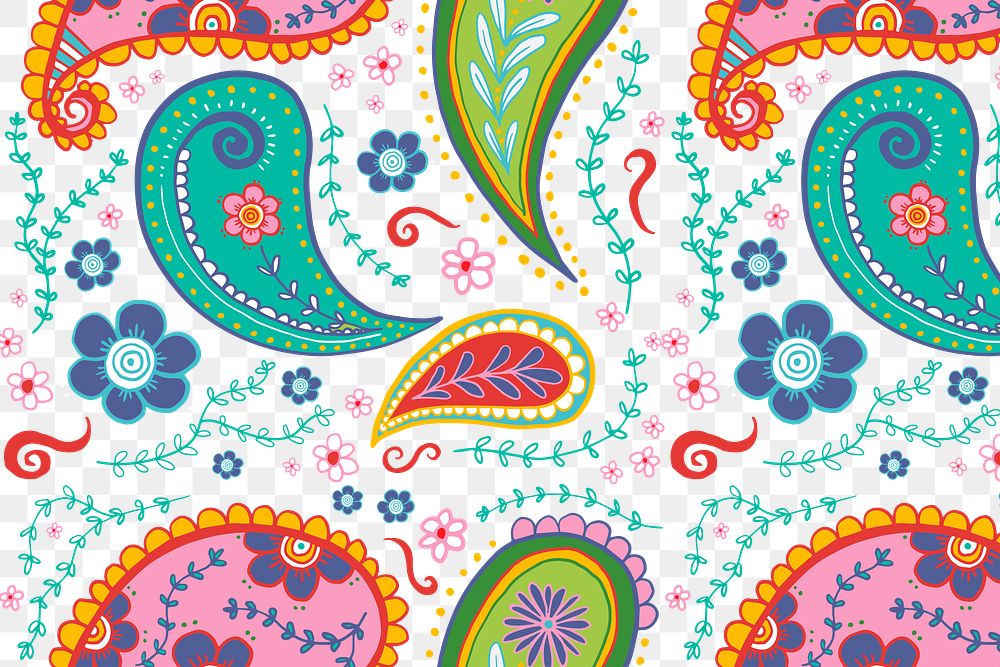 Paisley pattern background png, colorful mandala illustration