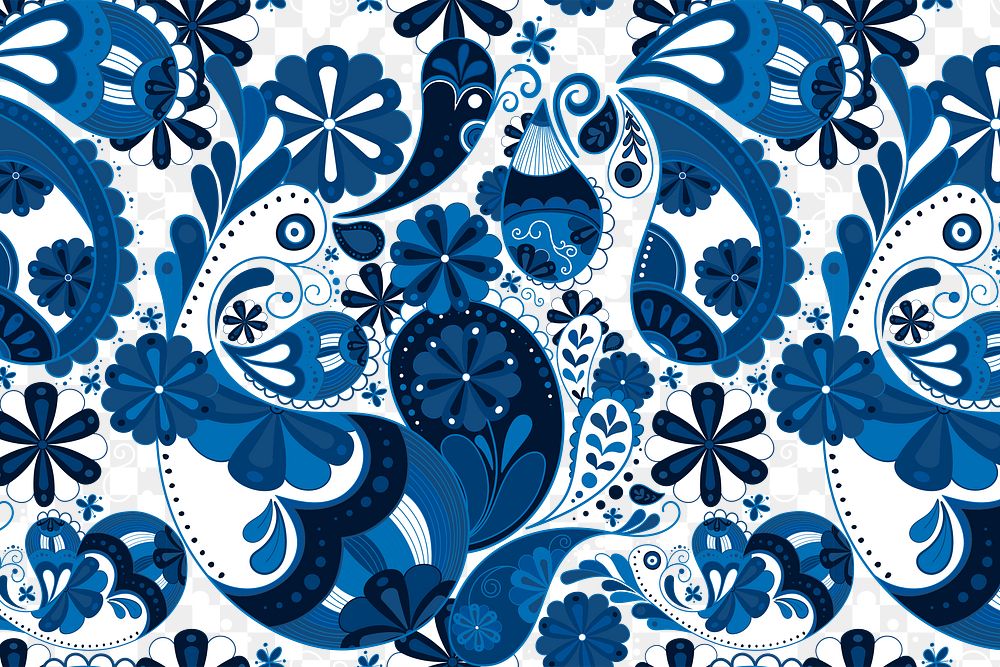 Blue paisley png background, Indian pattern, floral art