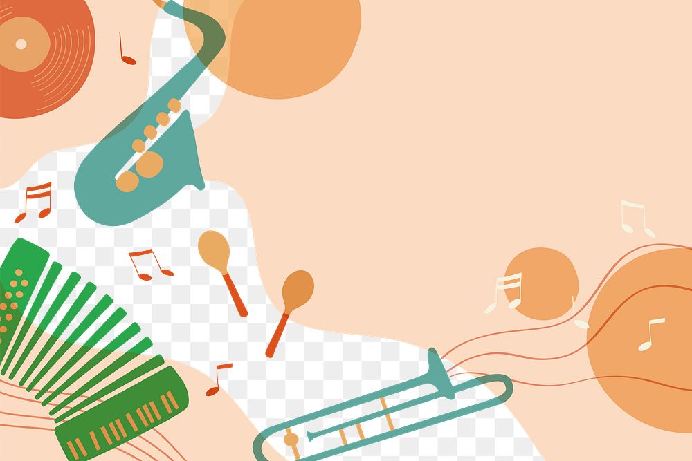 Retro music background png, orange pastel instrument illustration