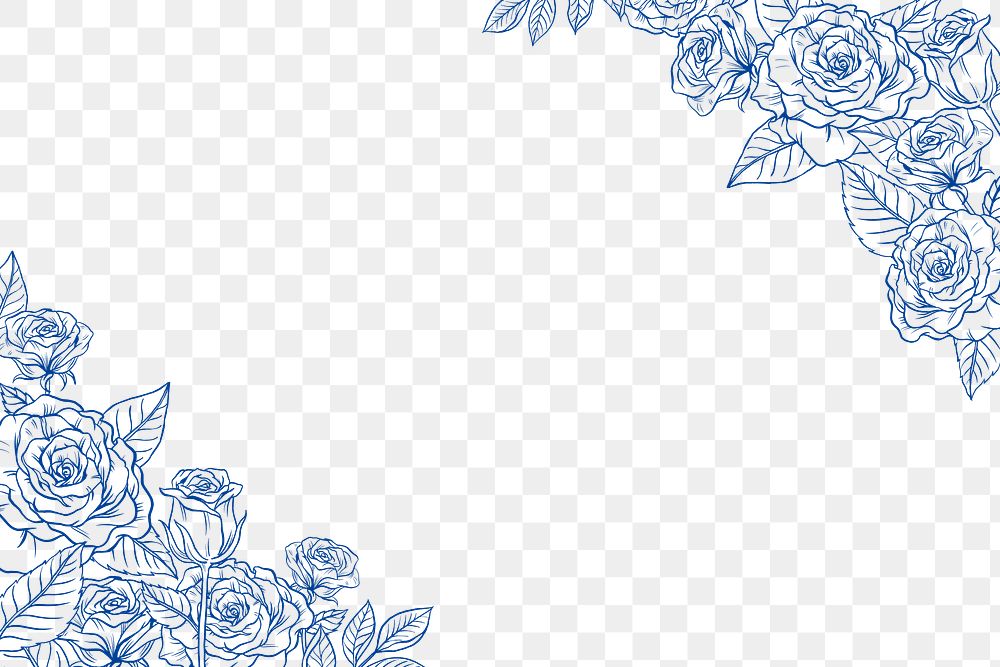 Blue rose png transparent background, vintage flower border