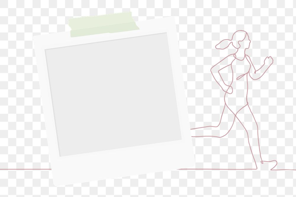 Woman running png frame, instant photo element graphic