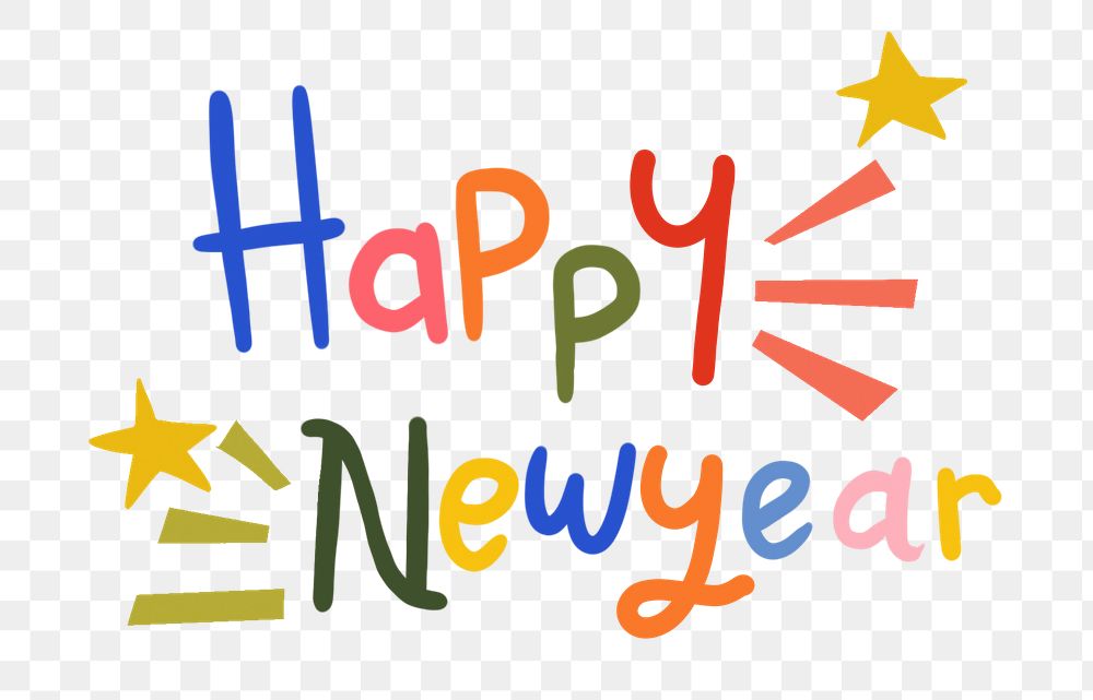 Png Happy New Year sticker typography, festive greeting