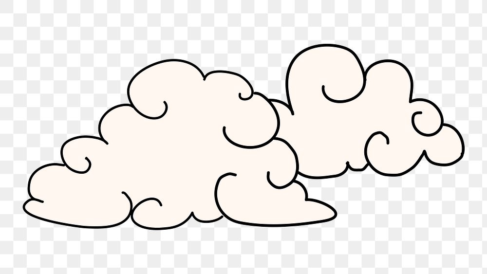 Png clouds sticker, doodle design transparent background