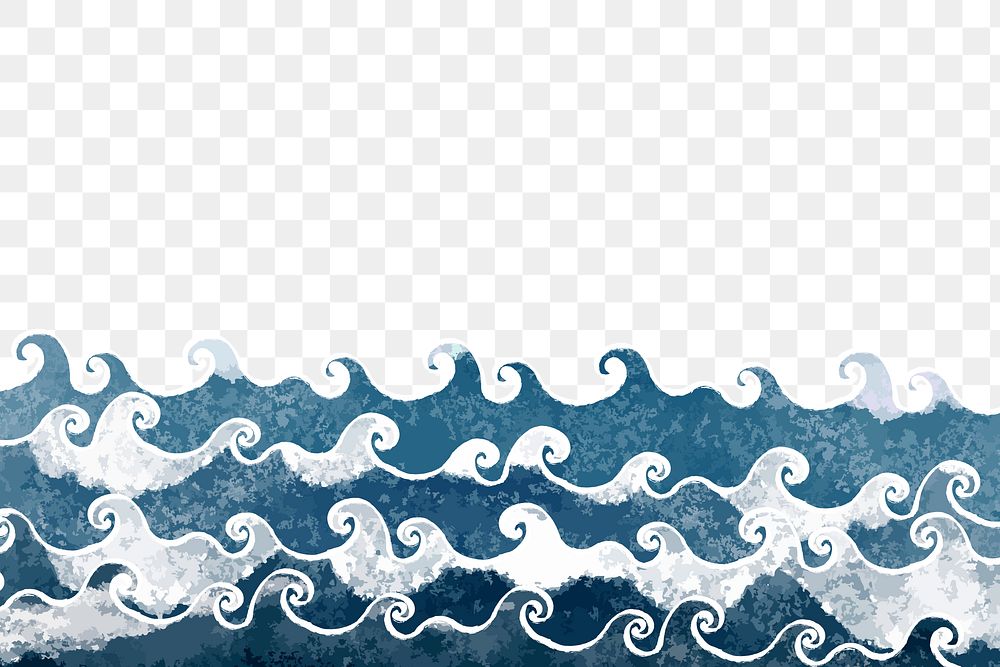 Ocean wave png background transparent painted illustration cute Japanese style