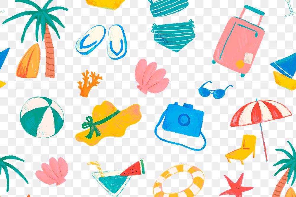 Summer vacation png doodle pattern, transparent background