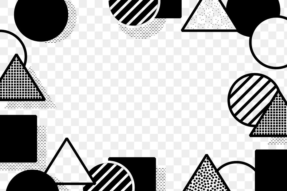 Minimal Memphis pattern png frame, black design, transparent background