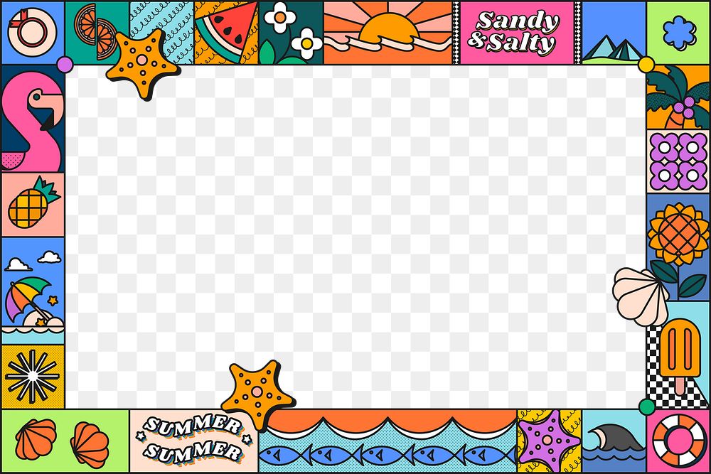 Summer kidcore png frame, border design, transparent background