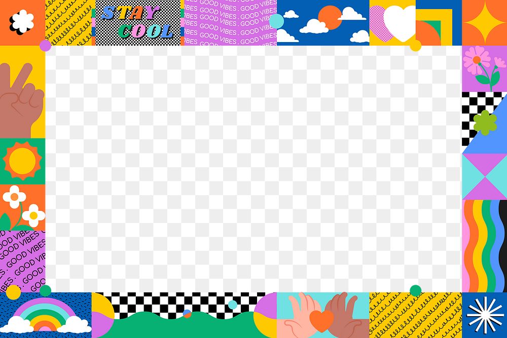 Funky png frame, cool colorful border, transparent background