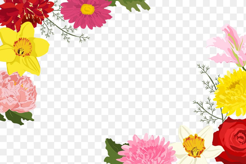 Aesthetic flowers png border frame, transparent background