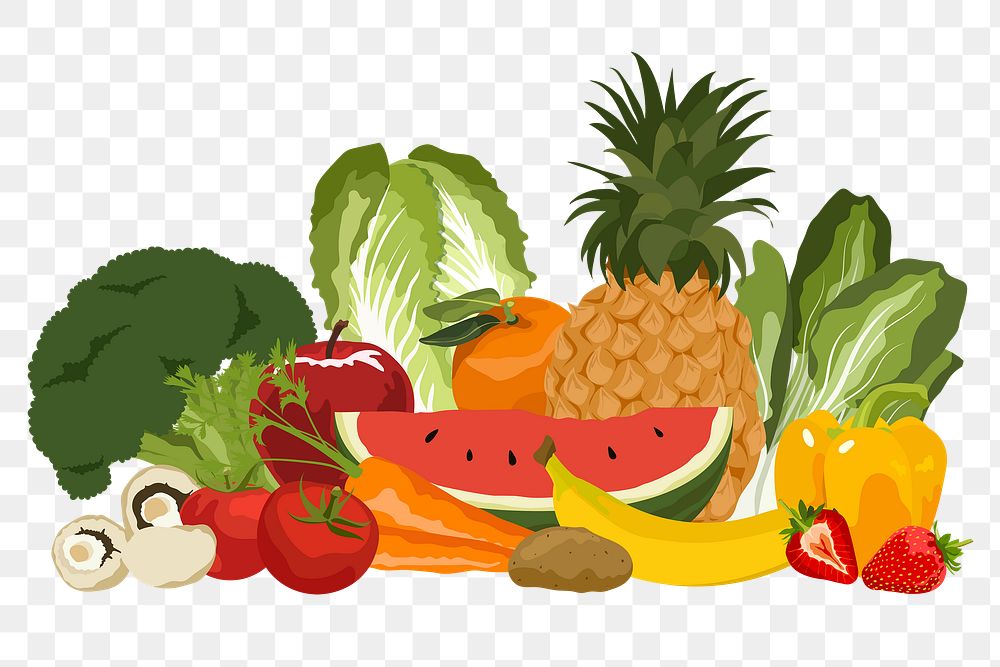 Vegetables and fruits png sticker, realistic healthy diet illustration, transparent background