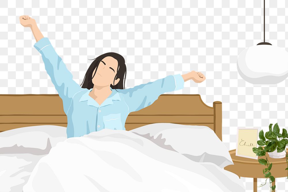 Woman waking up png sticker, aesthetic illustration