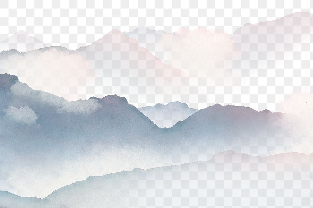 Foggy mountain png, transparent background, watercolor aesthetic design