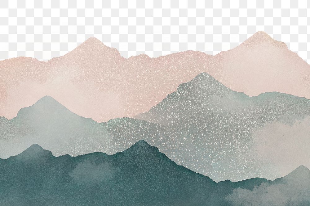 Green mountains png, transparent background, watercolor nature design