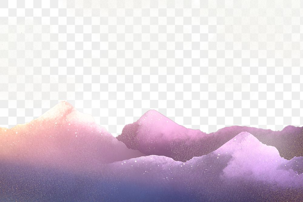 Purple sky png, transparent background, watercolor border design